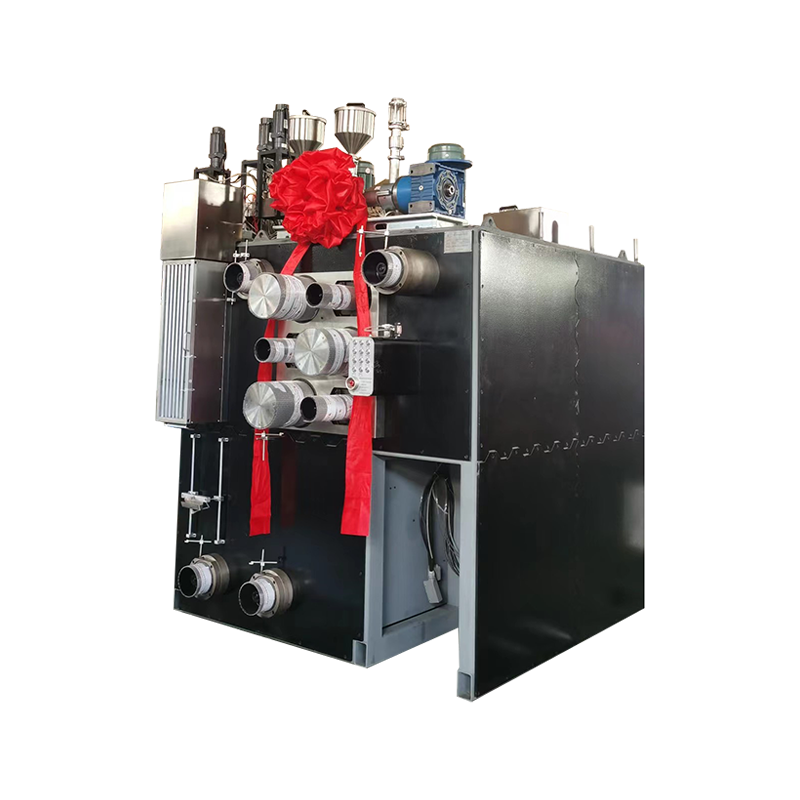 Třísložkový pilotní stroj pro předení taveniny